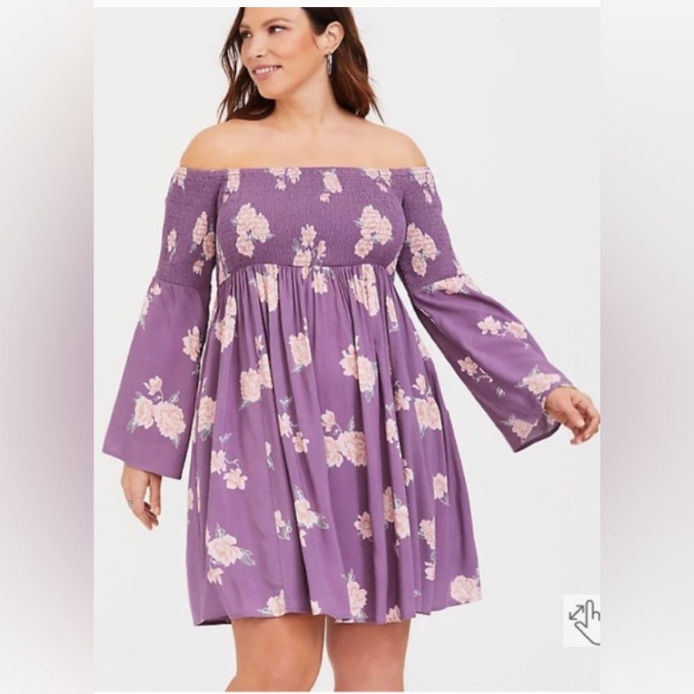 ✨⚡️💥PURPLE FLORAL CHALLIS SMOCKED SKATER DRESS